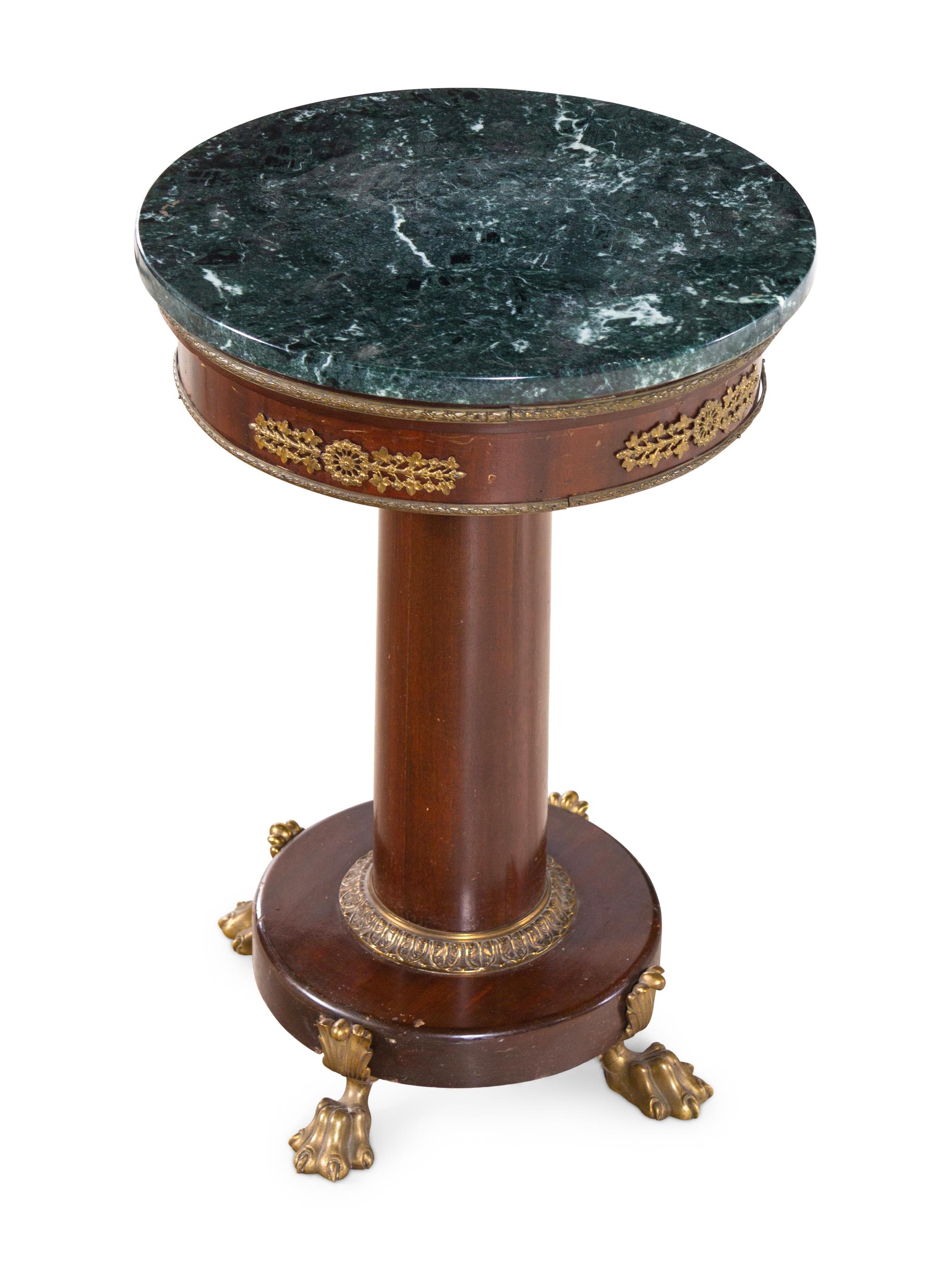 An Empire Style Gilt Metal Mounted Mahogany Marble-Top Side Table