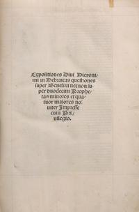 [Fine Bindings] [Incunable] [Hagué, Théodore] Hieronymus, Sophronius Eusebius. Commentaria in Bibliam