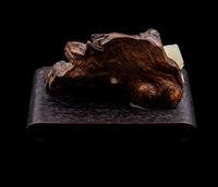 A Carved Celadon Jade and Rootwood Mountain