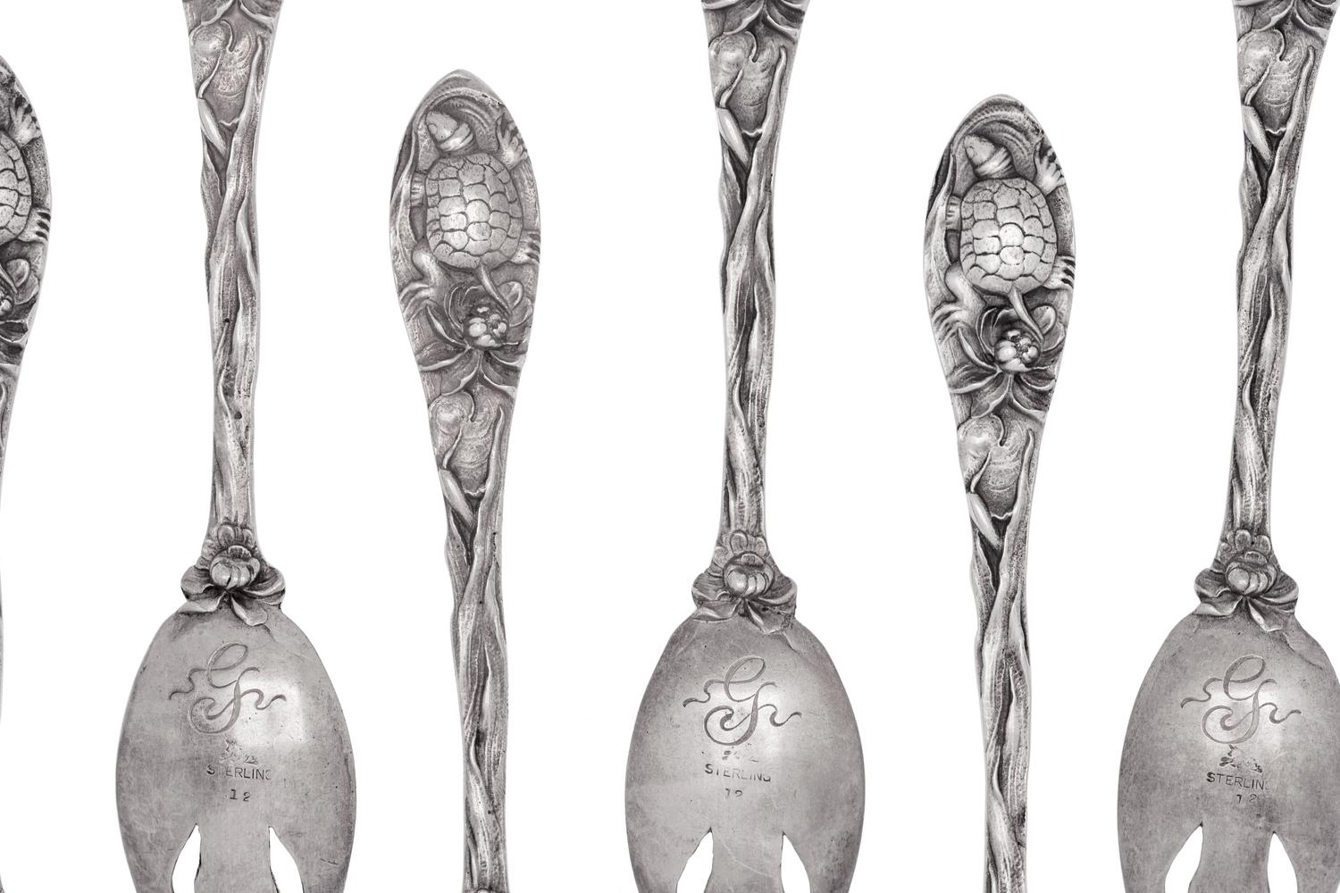 A Set of Twelve American Silver Terrapin Forks