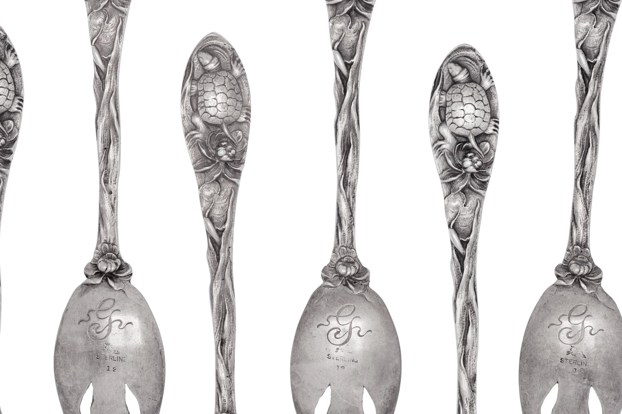 A Set of Twelve American Silver Terrapin Forks