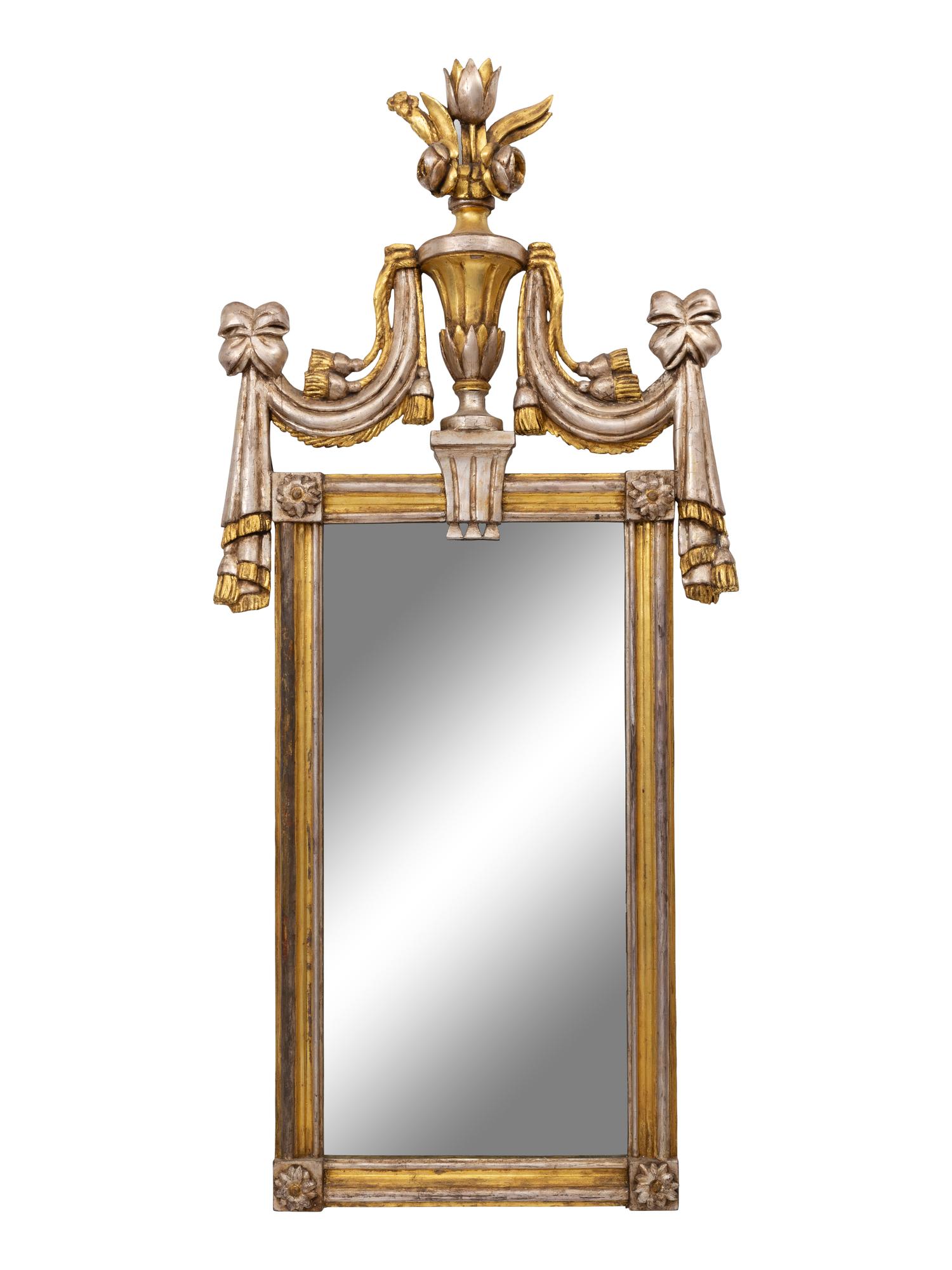 An Italian Neoclassical Silvered and Giltwood Mirror