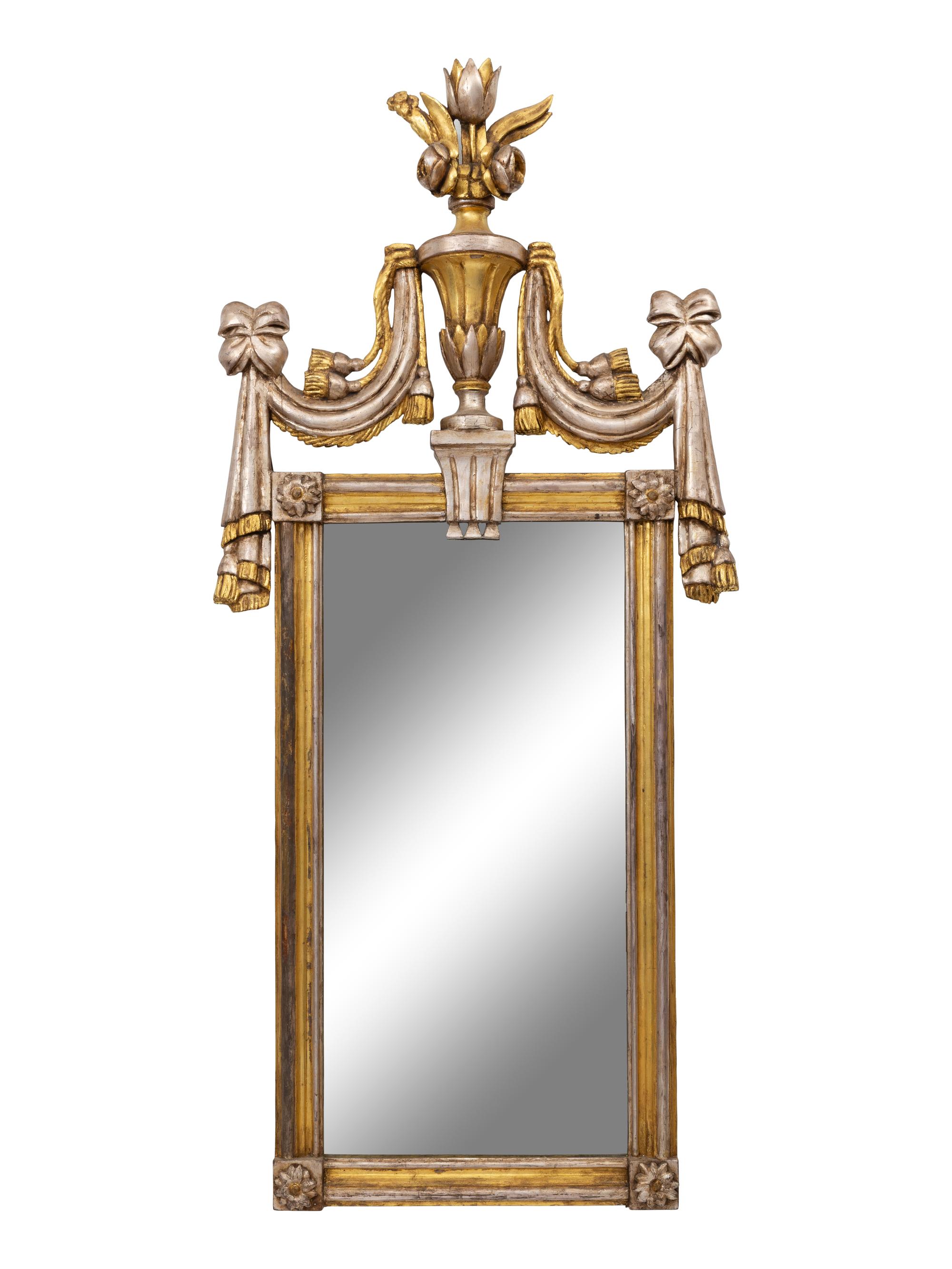 An Italian Neoclassical Silvered and Giltwood Mirror
