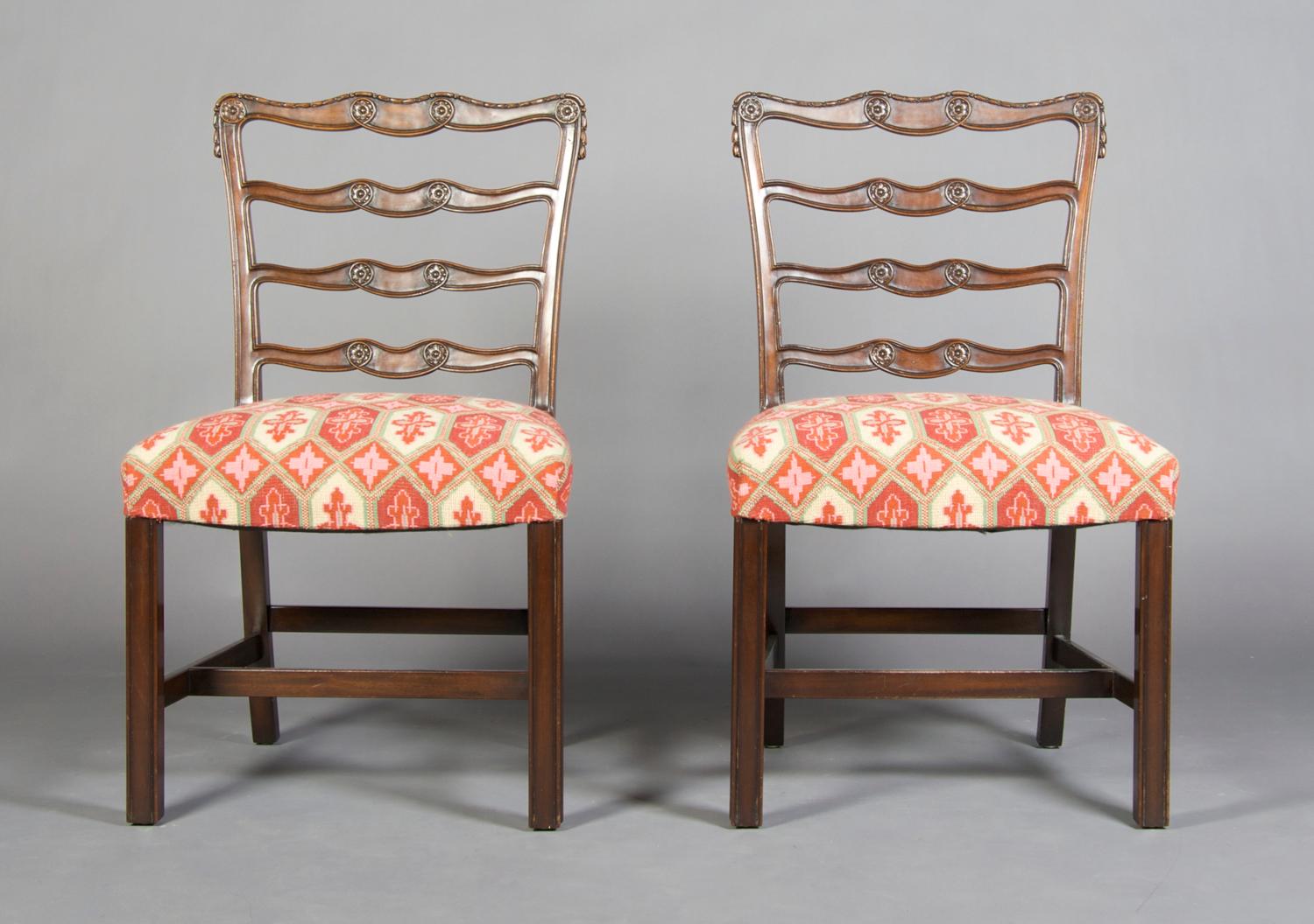 A Pair of Mahogany Ladder Back Side Chairs, Height 37 1/4 inches.