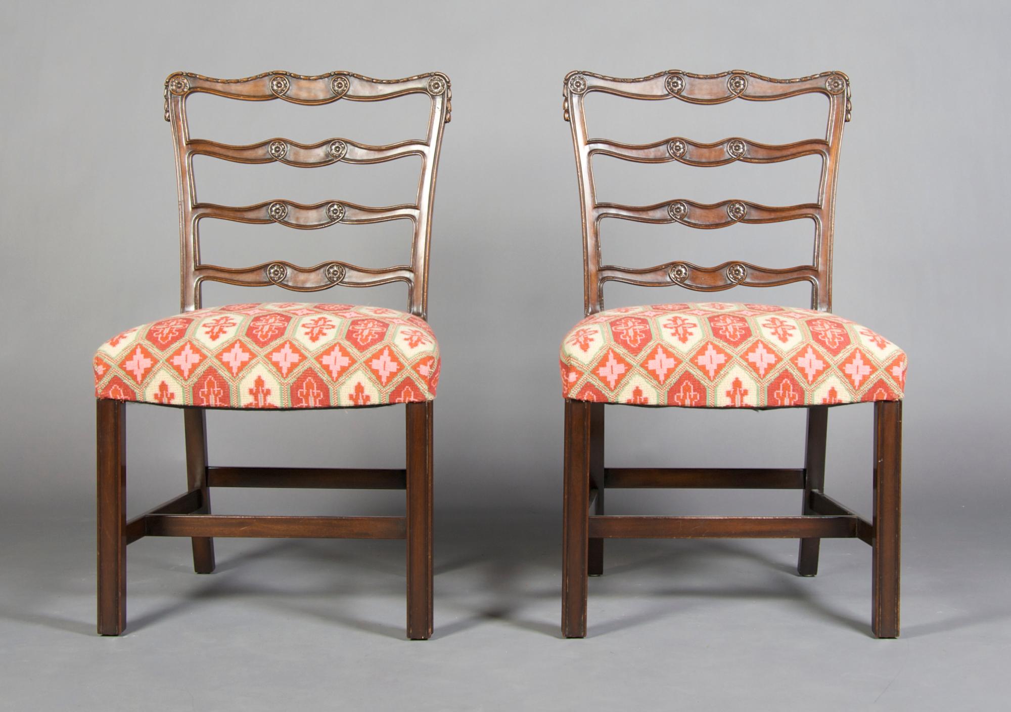 A Pair of Mahogany Ladder Back Side Chairs, Height 37 1/4 inches.