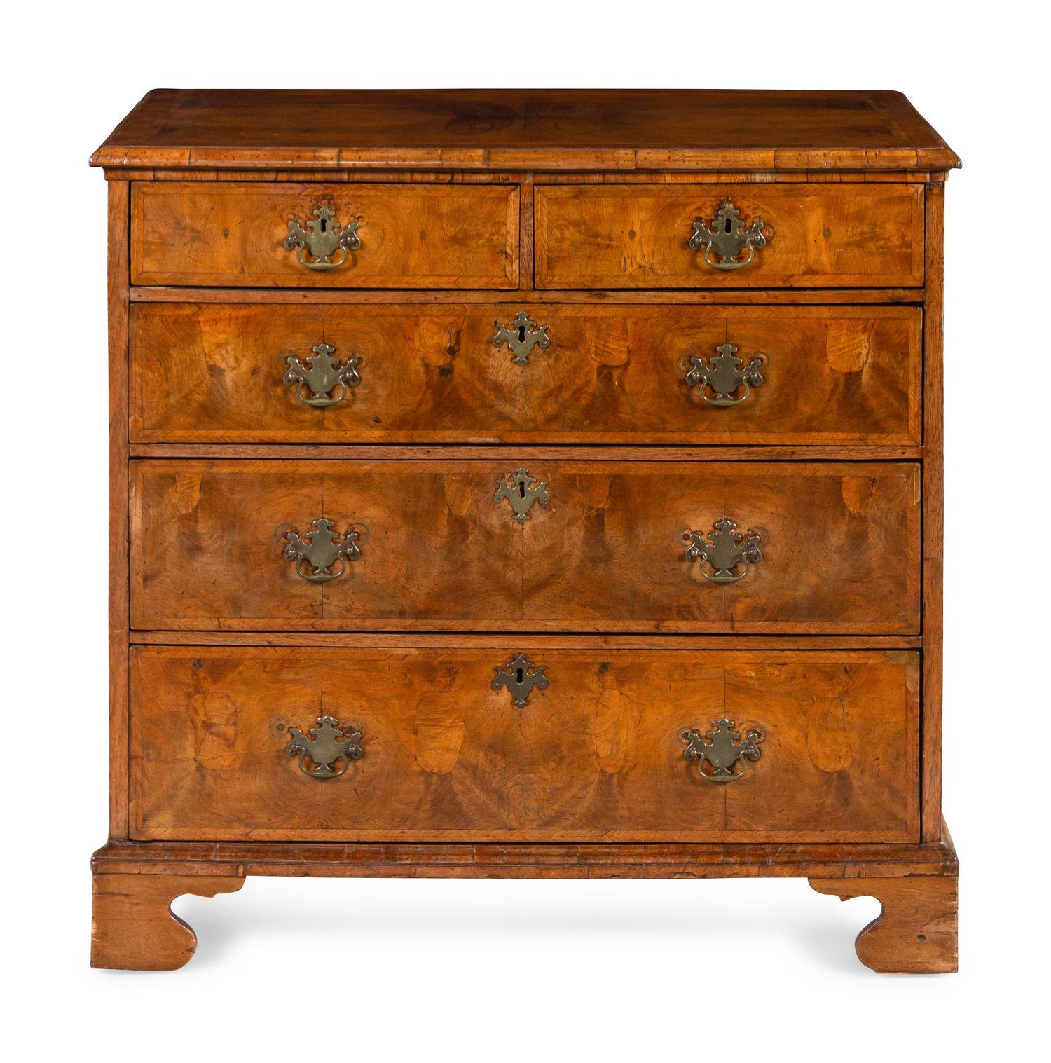 A George I Figured Walnut Veneered Chest of Drawers