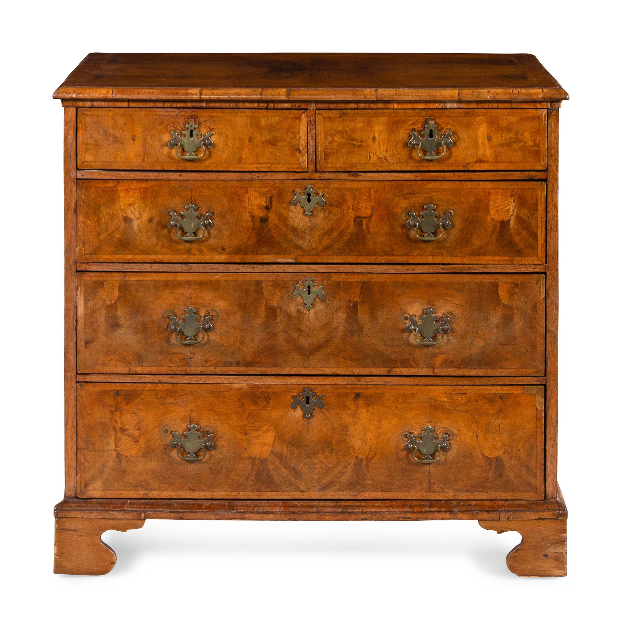 A George I Figured Walnut Veneered Chest of Drawers