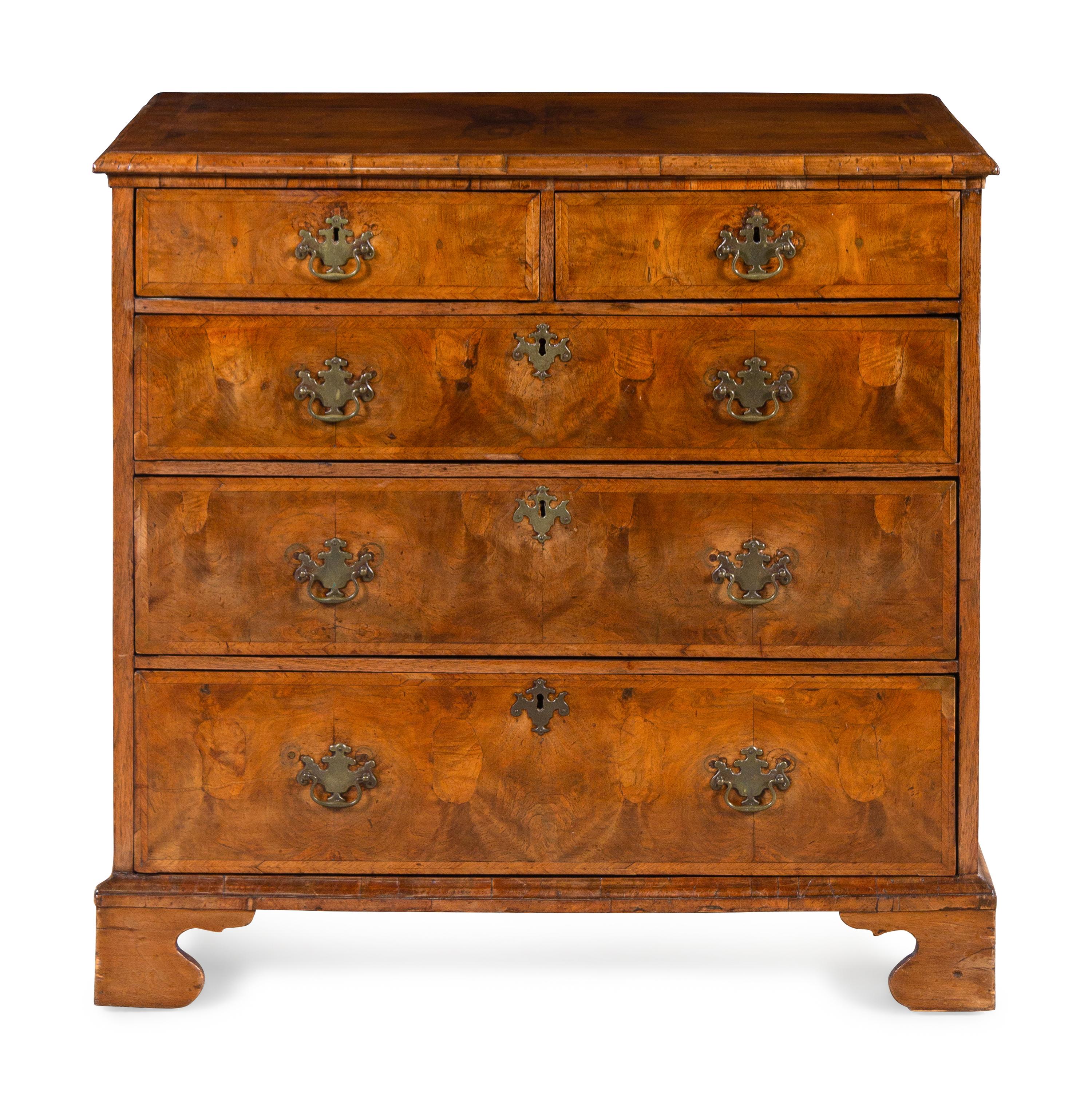 A George I Figured Walnut Veneered Chest of Drawers