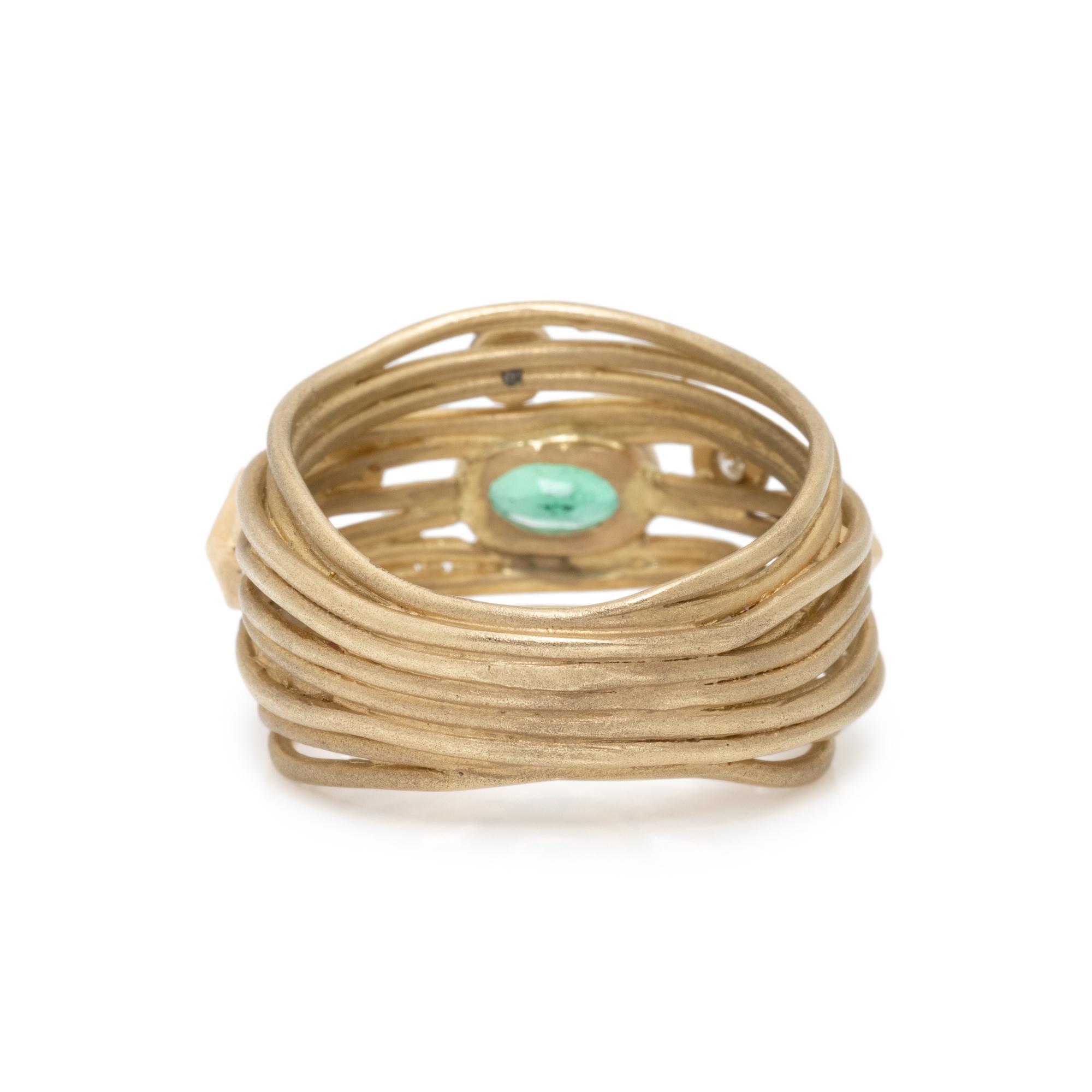 I. REISS, YELLOW GOLD, EMERALD AND DIAMOND RING