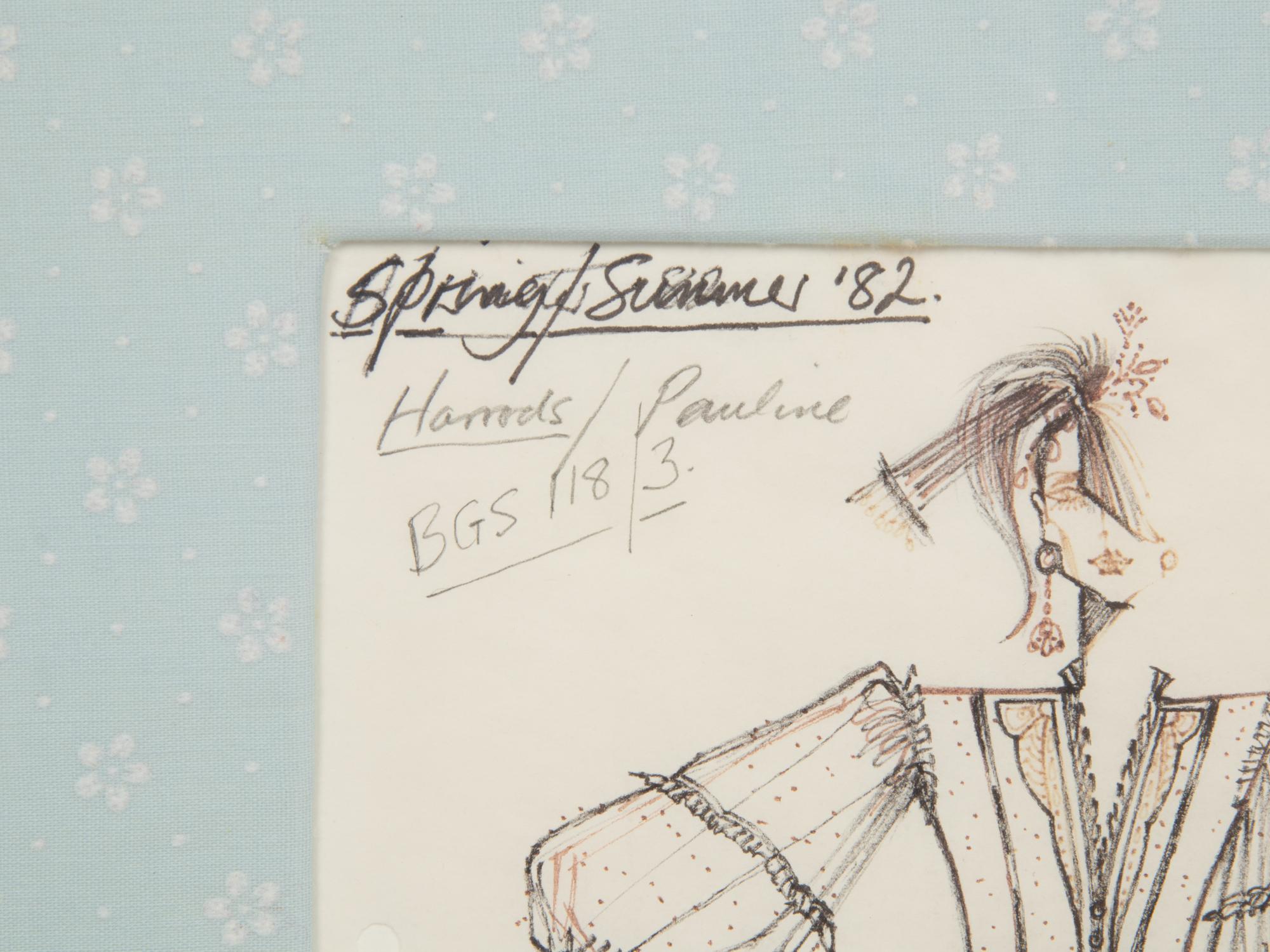 Framed Fashion Illustration by Bill Gibb, 1982