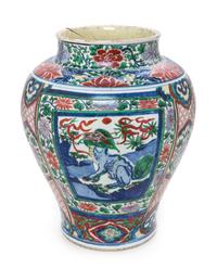 A Wucai Porcelain Jar Height 14 inches. — SHUNZHI PERIOD (1644-1661)