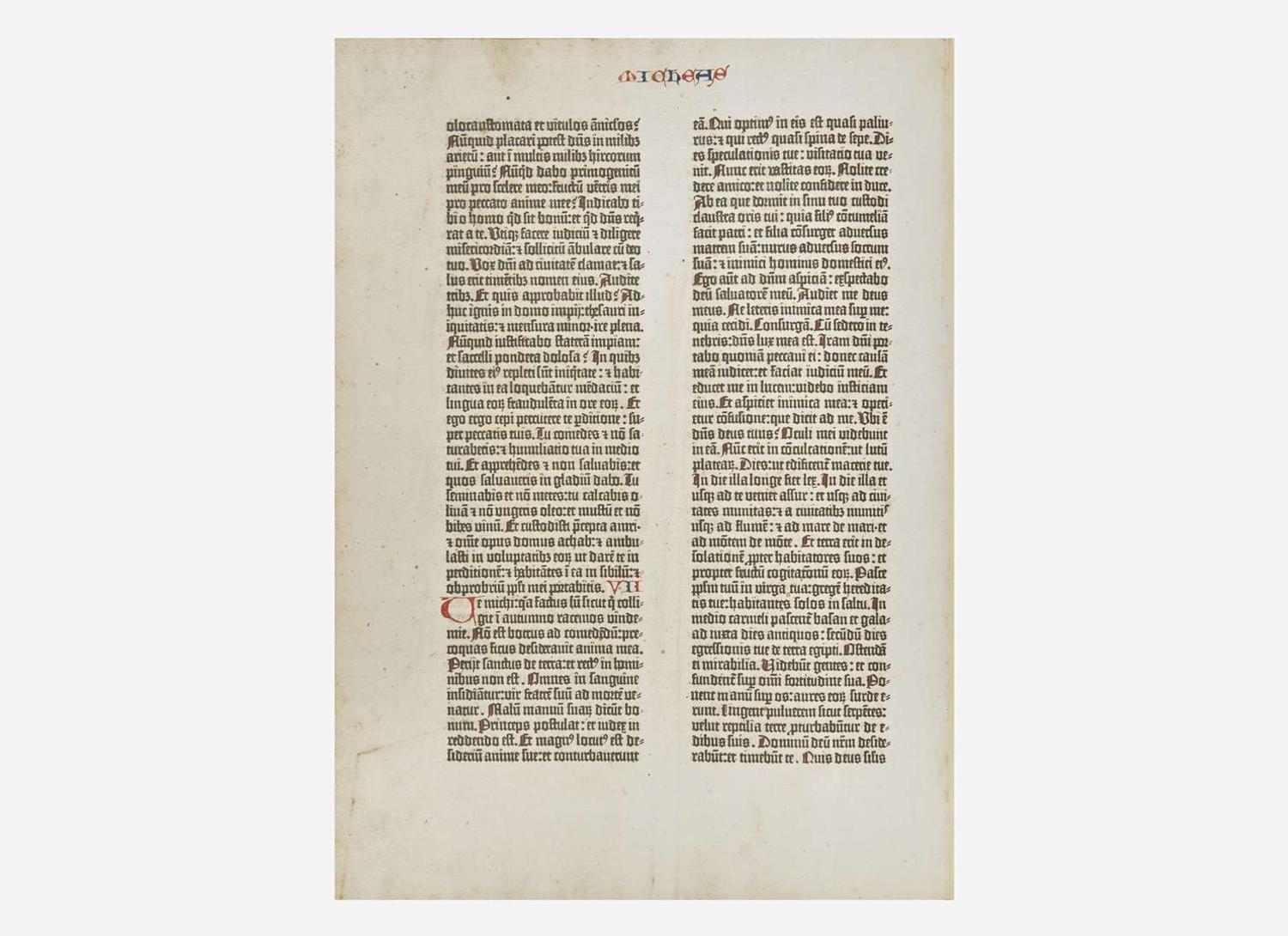 [Early Printing] Gutenberg, Johannes Leaf from the Gutenberg Bible