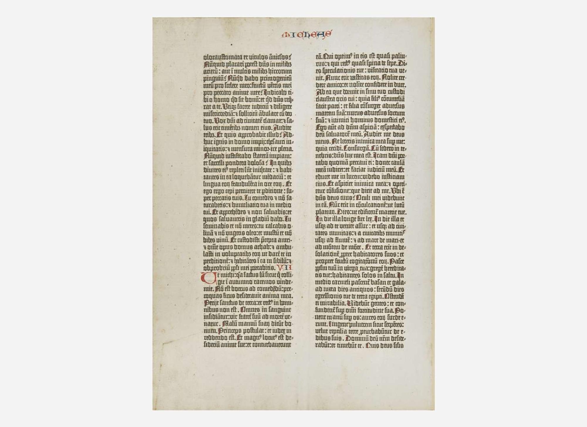 [Early Printing] Gutenberg, Johannes Leaf from the Gutenberg Bible