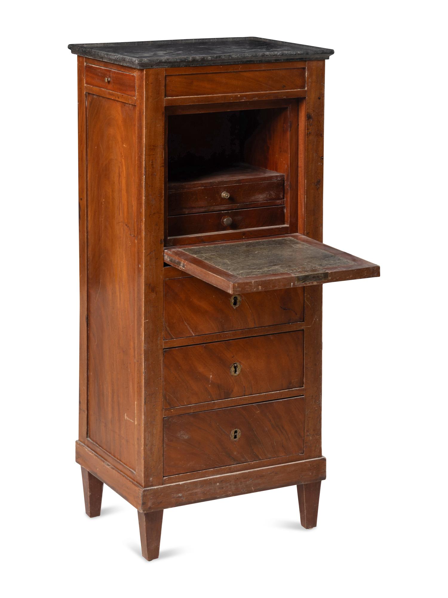 A Louis XVI Style Marble-Top Mahogany Small Secrétaire à Abattant