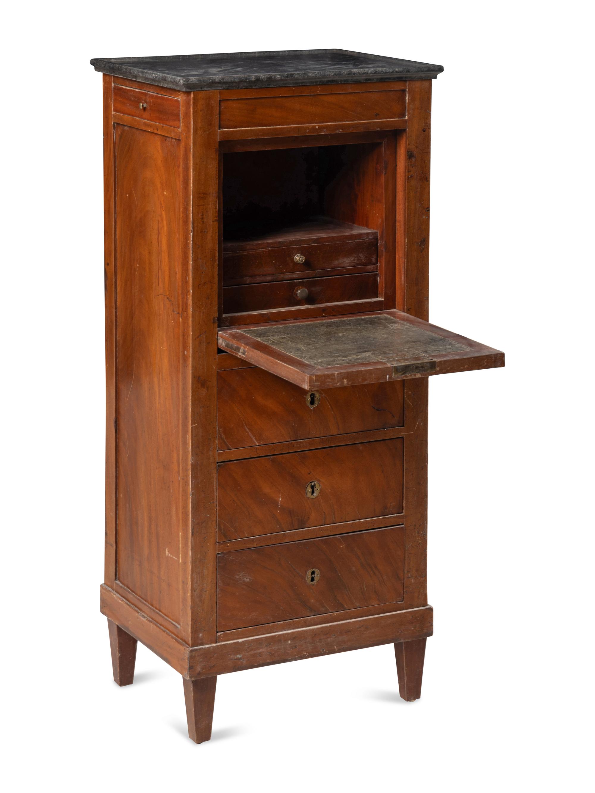 A Louis XVI Style Marble-Top Mahogany Small Secrétaire à Abattant