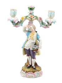 A Meissen Porcelain Figural Two-Light Candelabrum Height 13 1/2 inches. — 20TH CENTURY