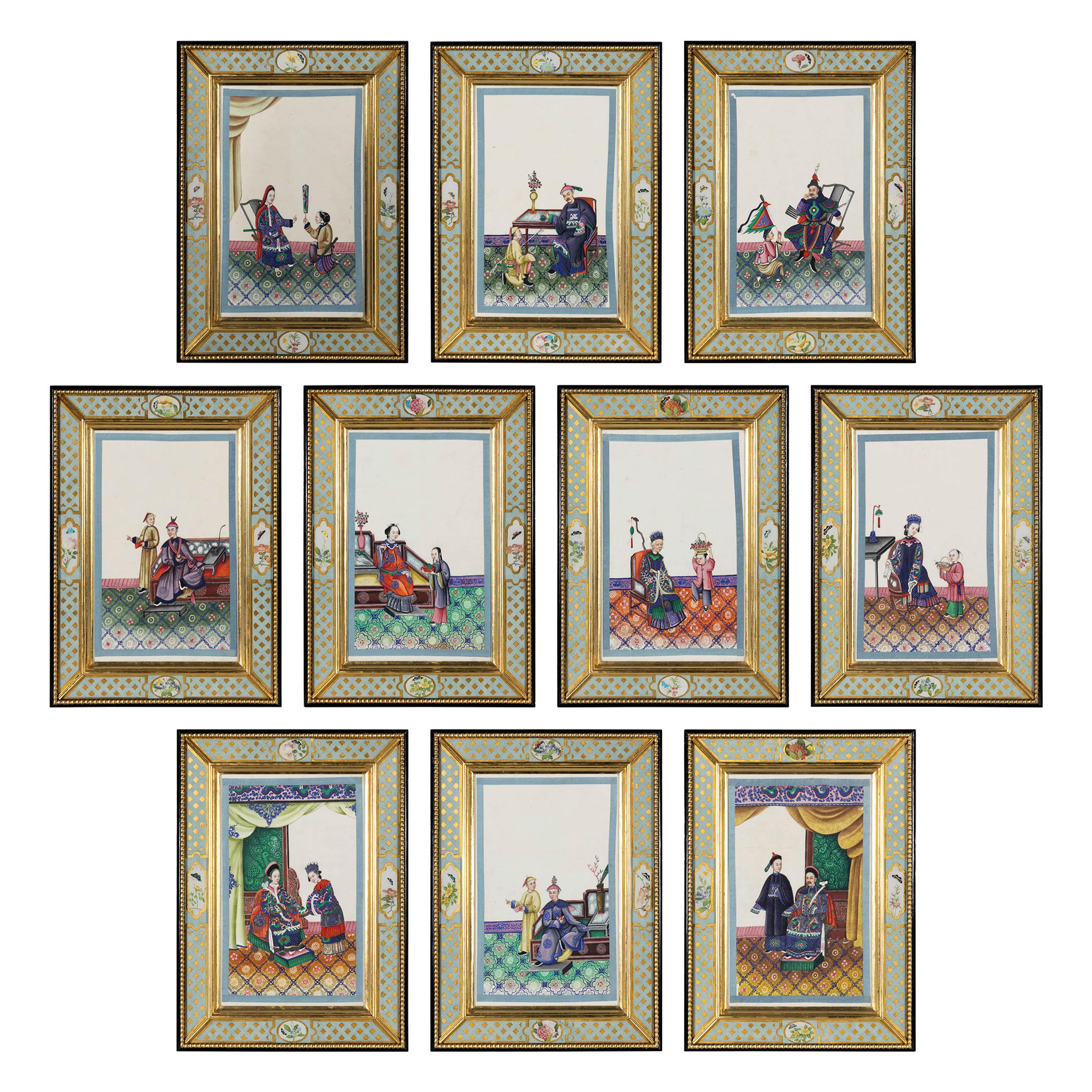 A Set of Ten Framed Chinese Export Pith Paintings