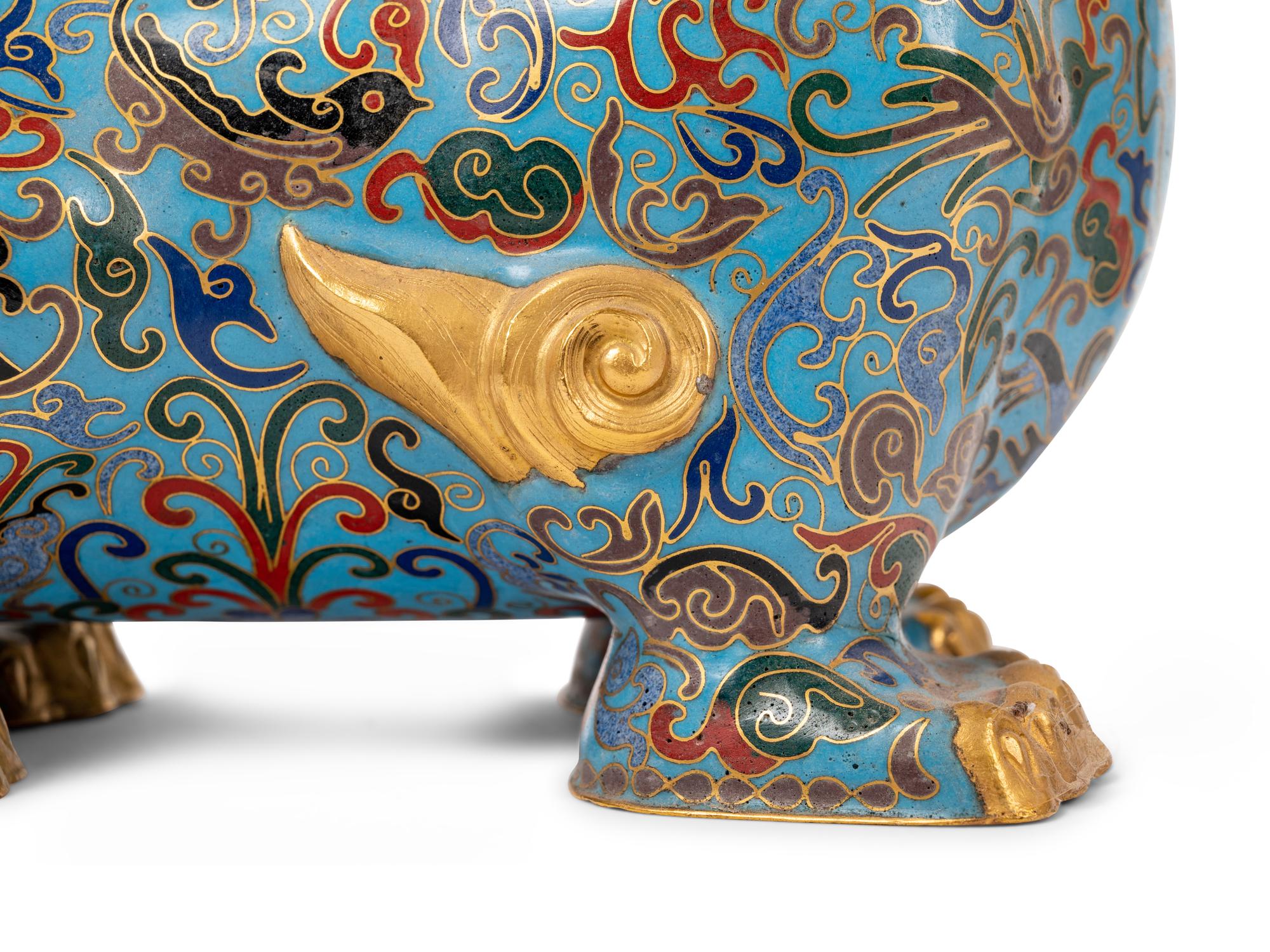 Five Chinese Turquoise Ground Cloisonné Enamel Figures of Animals