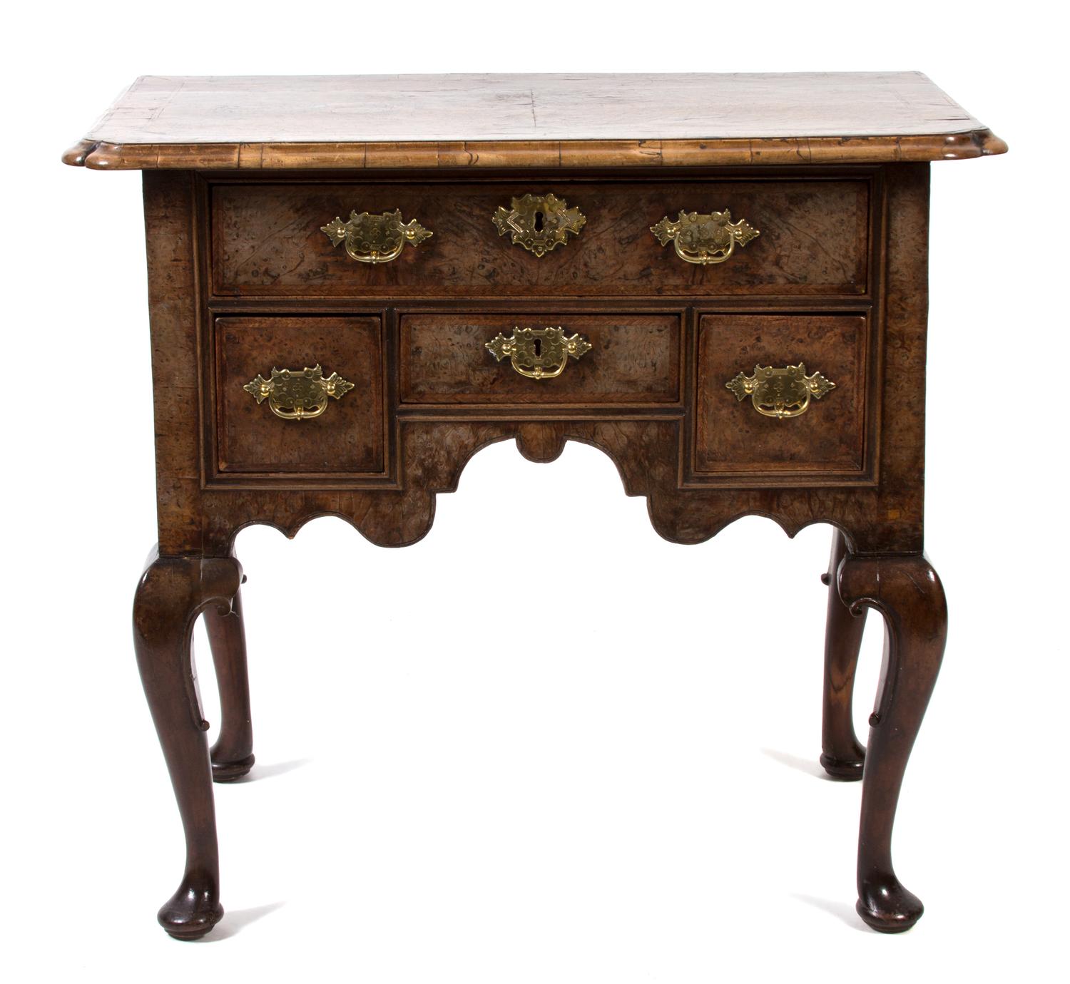 A George I Style Burl Walnut Lowboy Height 30 x width 32 x depth 19 inches. — 19TH CENTURY