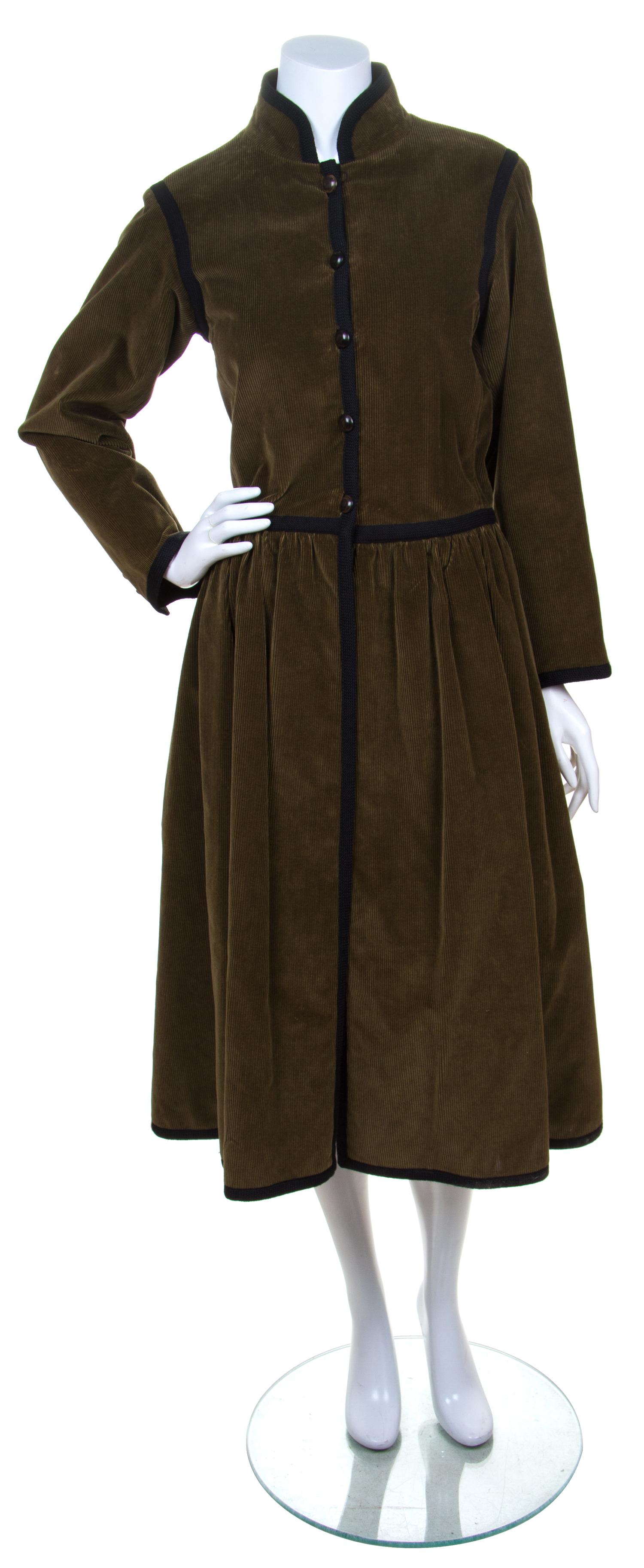 A Yves Saint Laurent Olive Green Cotton Corduroy Coat, Size 40.