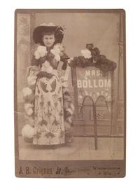 [EARLY PHOTOGRAPHY - OCCUPATIONAL]. GRIGNON, J.B., photographer. Cabinet card of "Advertising Lady" promoting Mrs. Bollom Millinery. Winneconne, WI.