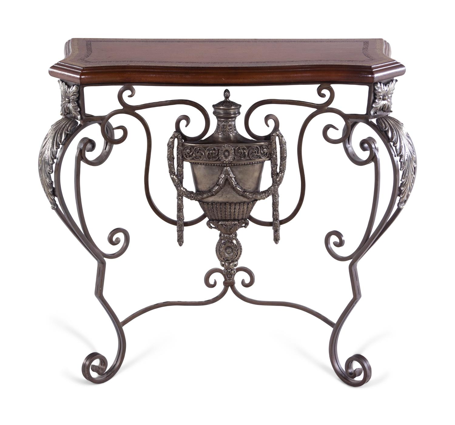 A French Style Wrought and Silvered Metal Console Table