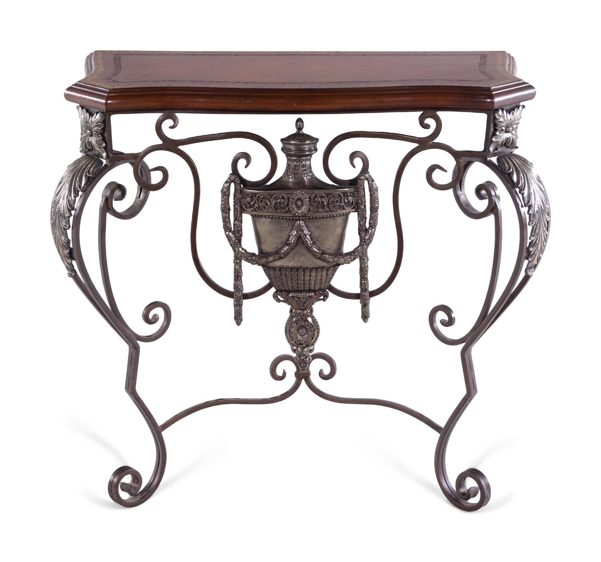 A French Style Wrought and Silvered Metal Console Table