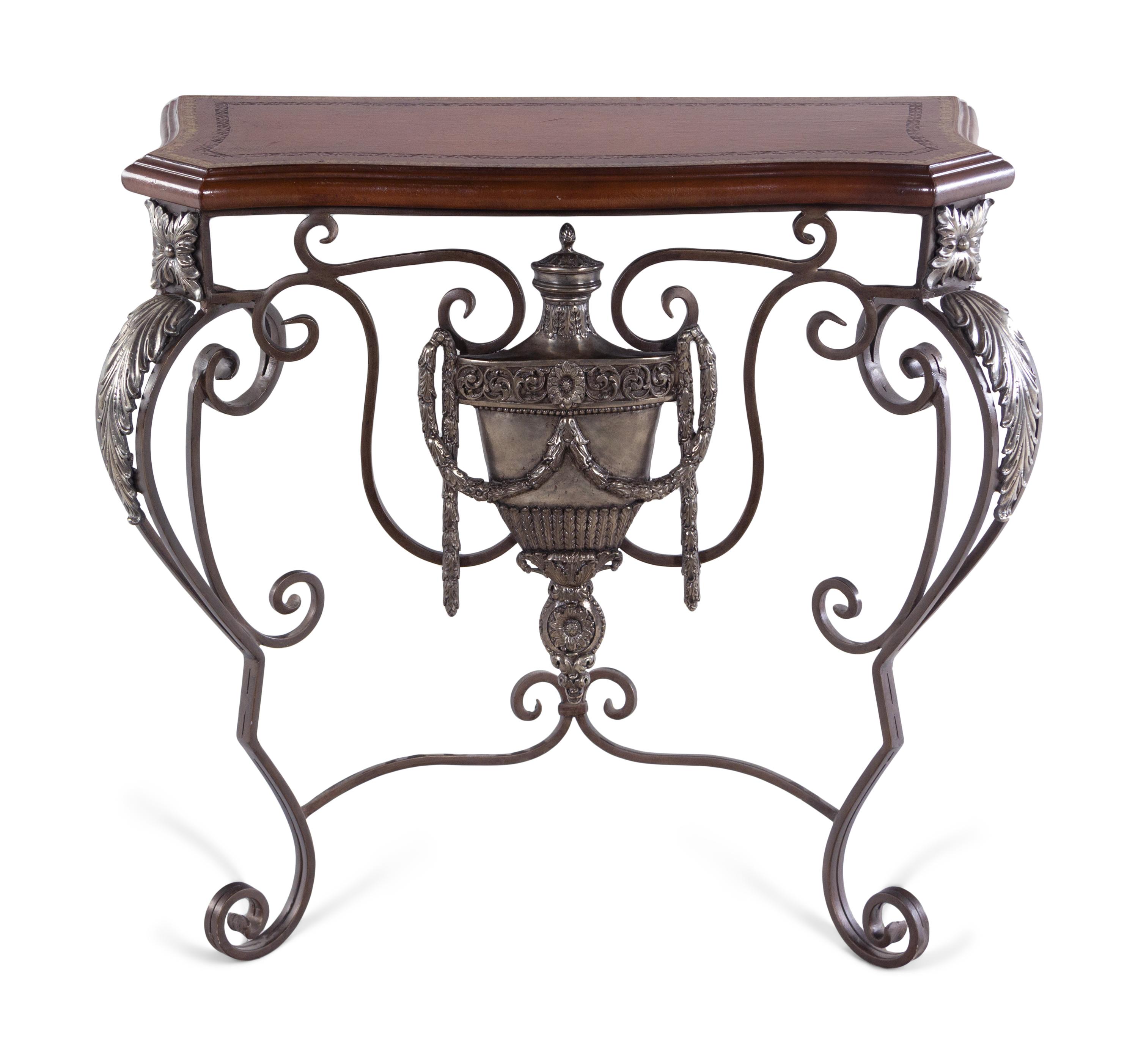 A French Style Wrought and Silvered Metal Console Table