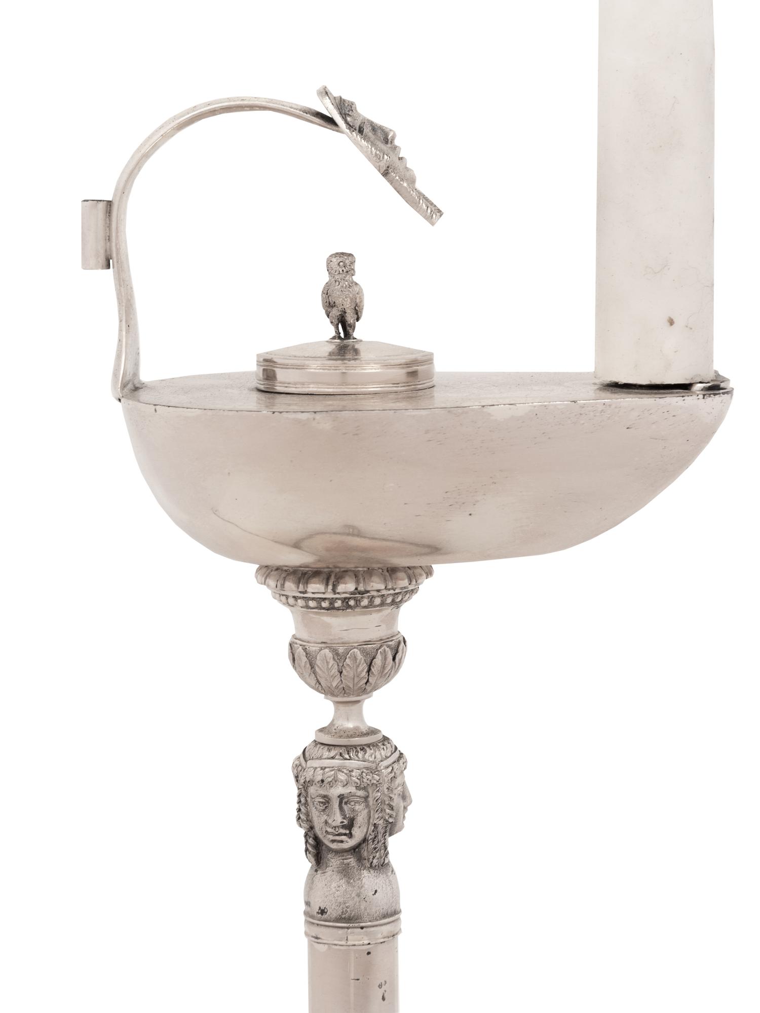 A Neoclassical Silver-Plate Library Lamp
