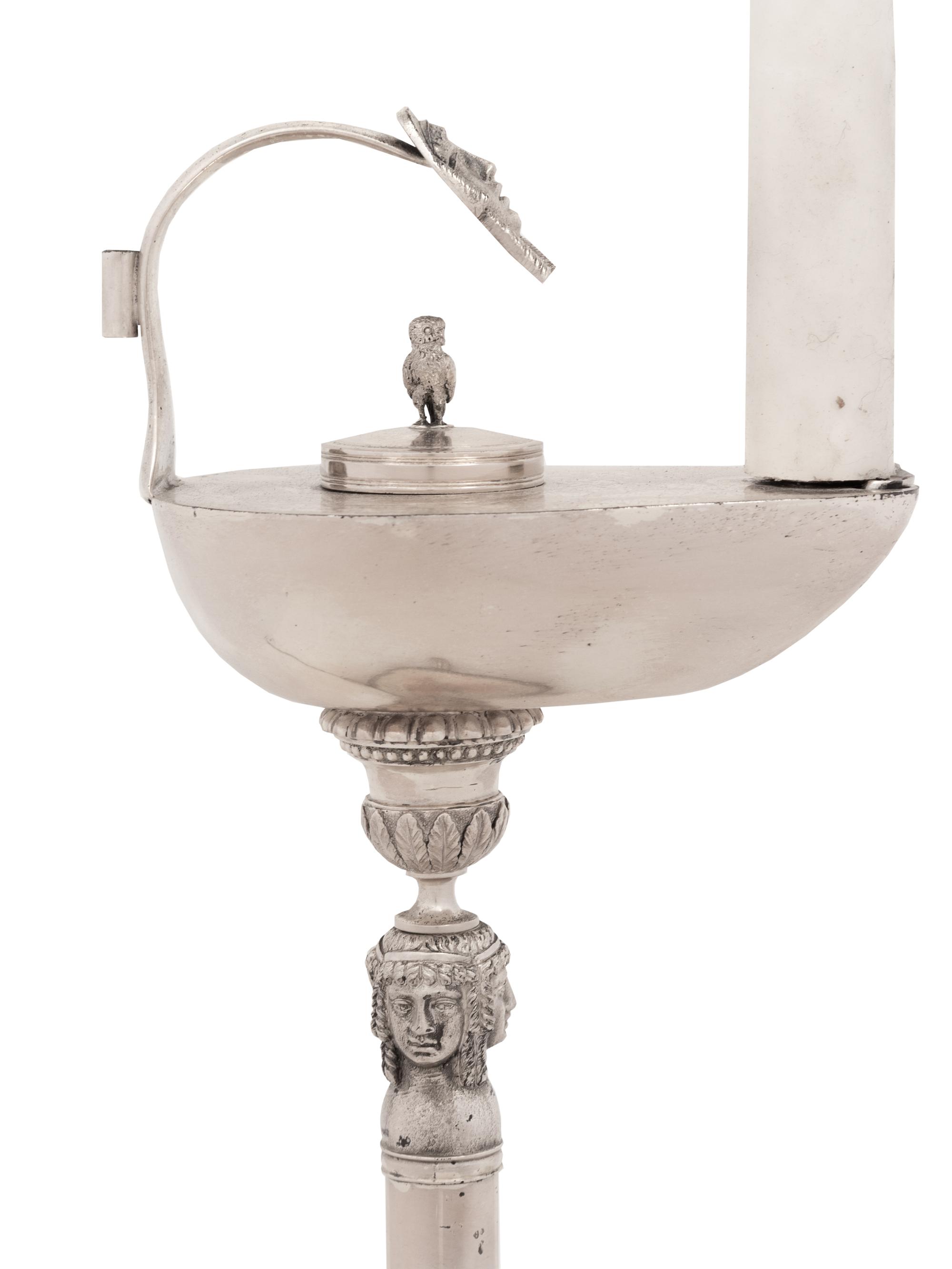 A Neoclassical Silver-Plate Library Lamp