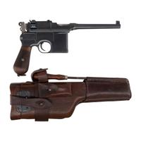 **Pre-War Commercial Mauser C96 Pistol with Stock Holster & Leather Carrier