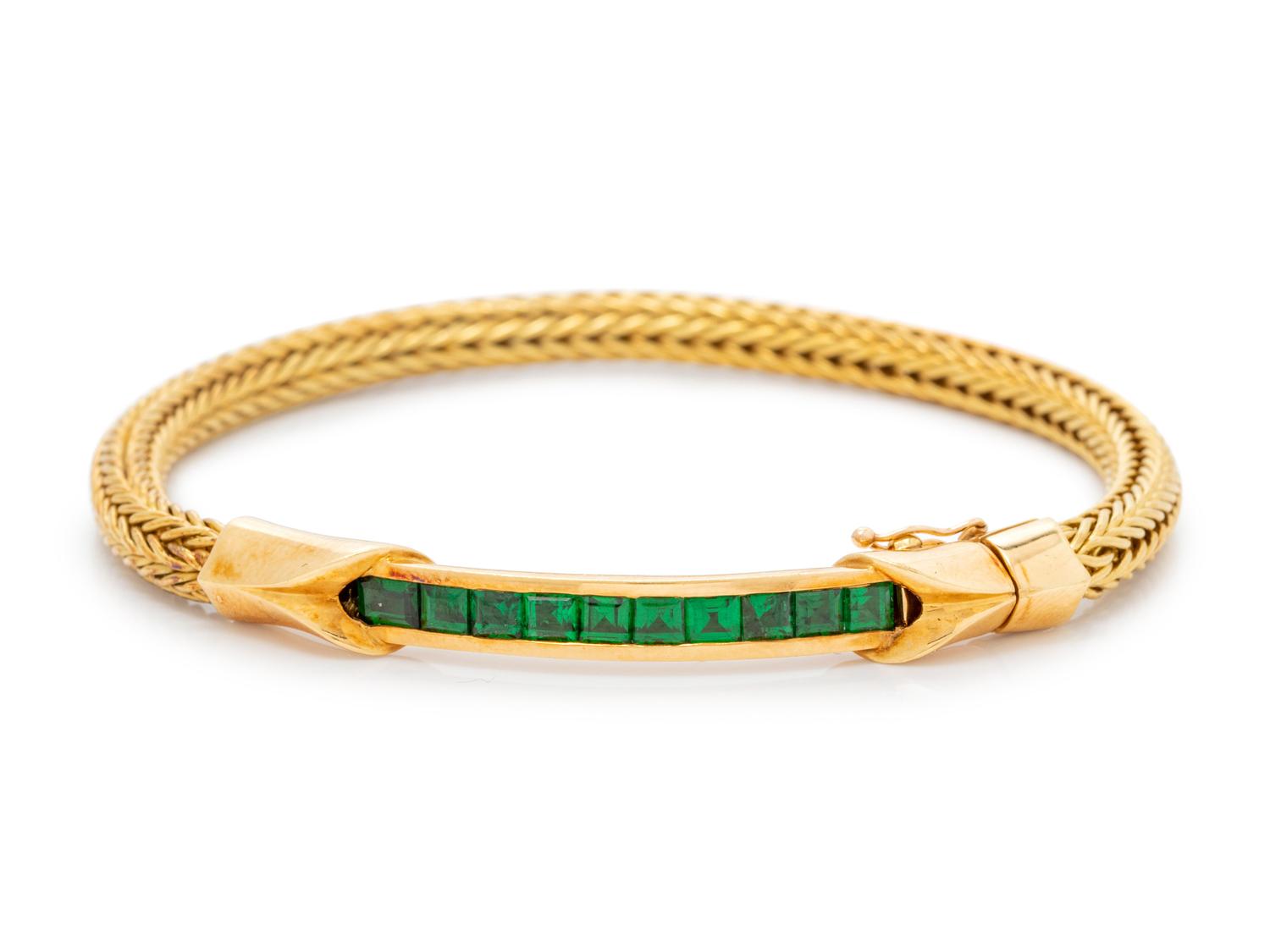 An 18 Karat Yellow Gold and Tsavorite Bracelet,