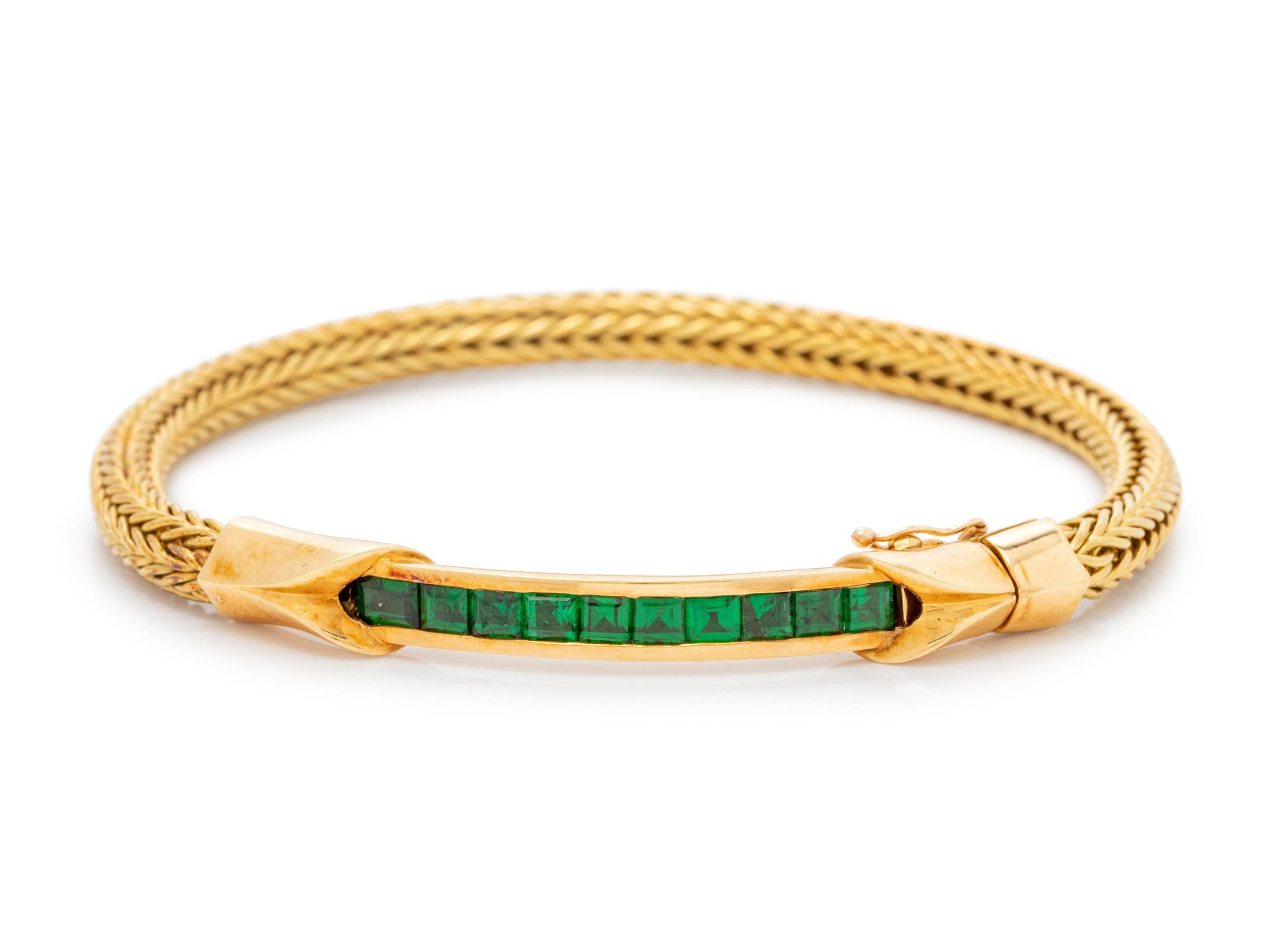 An 18 Karat Yellow Gold and Tsavorite Bracelet,