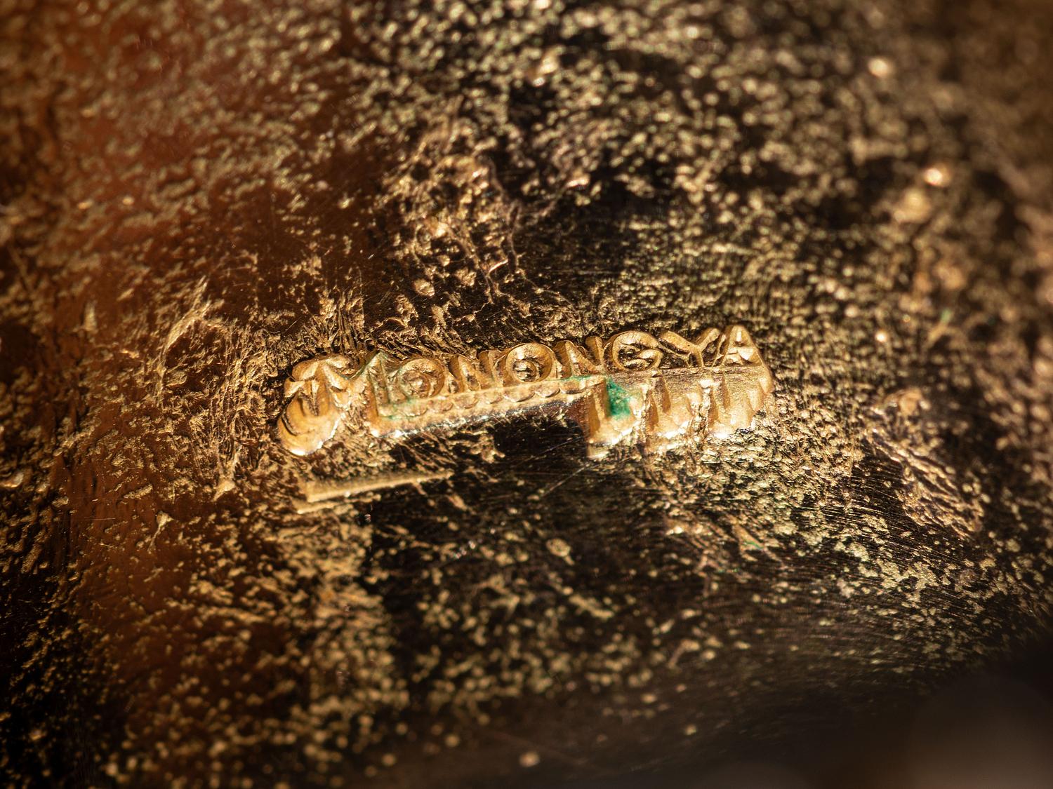 Tufa Cast 14K Gold Cuff Bracelet, with Mosaic Inlay Design Accented by Diamonds