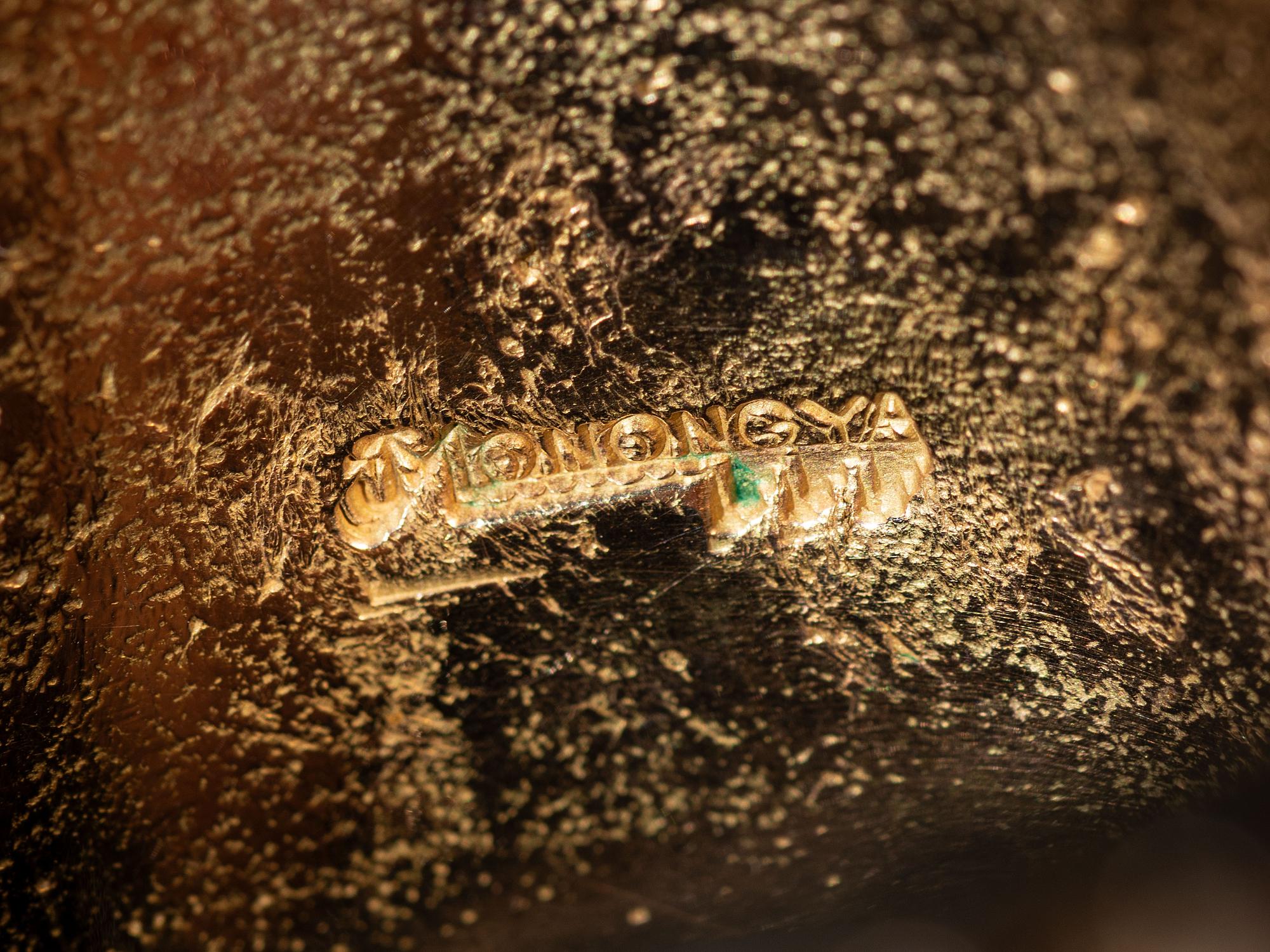 Tufa Cast 14K Gold Cuff Bracelet, with Mosaic Inlay Design Accented by Diamonds