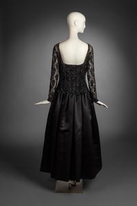 Bob Mackie Black Satin Dress with Embellished Tulle Upper, 1980-90s