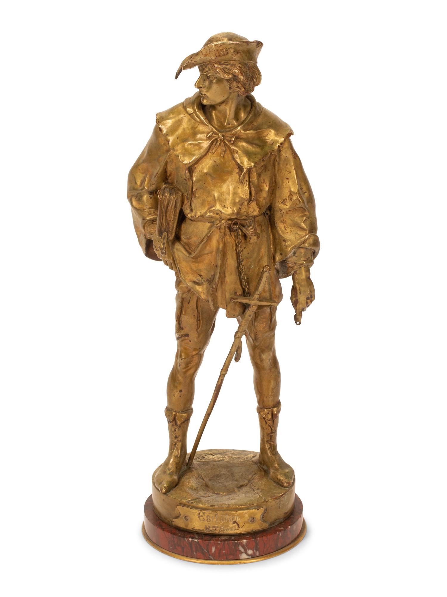 After Emile-Louis Picault 19th Century Escholier gilt bronze