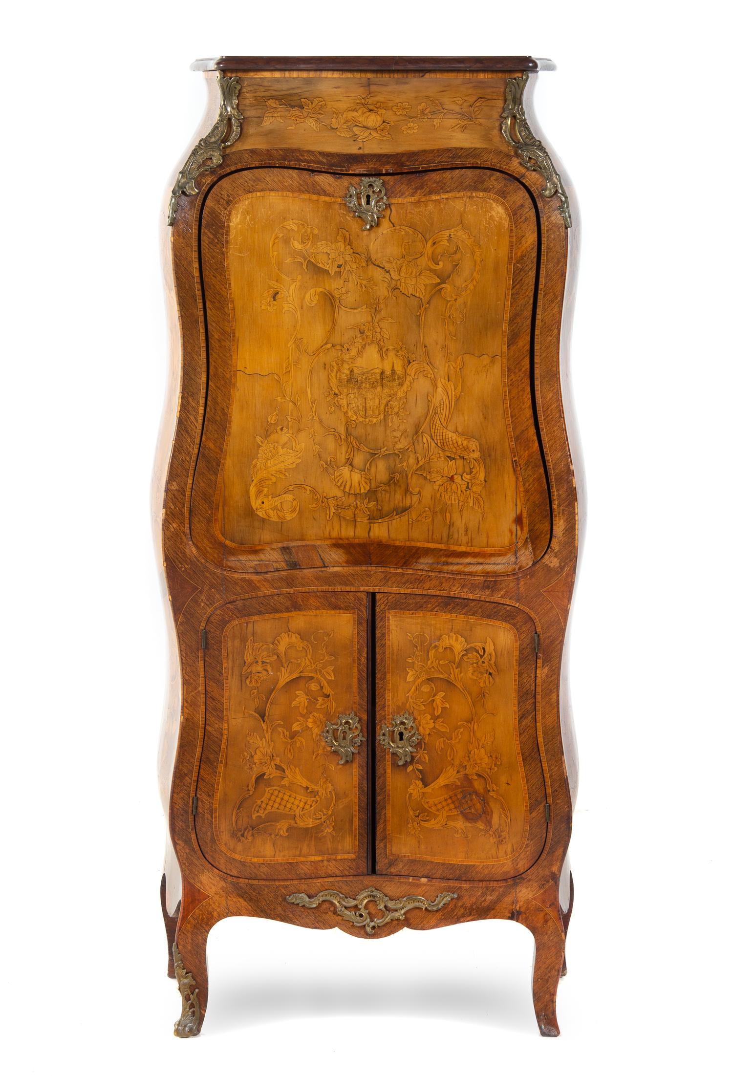 A Louis XV Style Gilt Bronze Mounted Marquetry Secretaire a Abattant