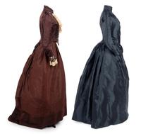 Two Silk Bustle Dresses, 1890s