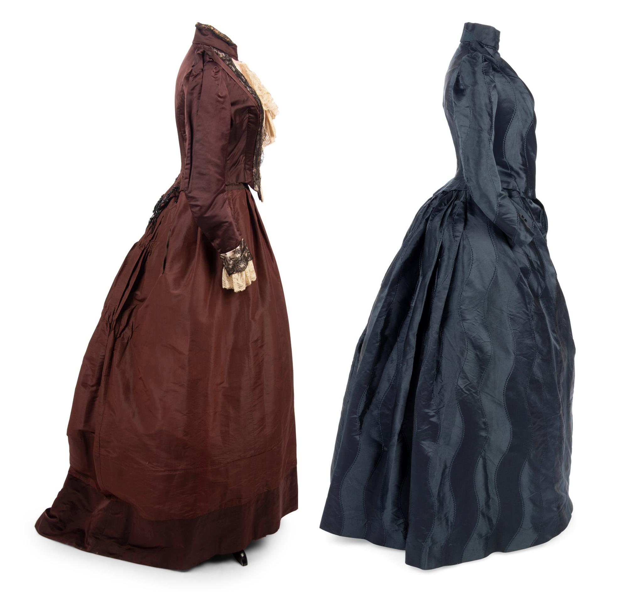 Two Silk Bustle Dresses, 1890s