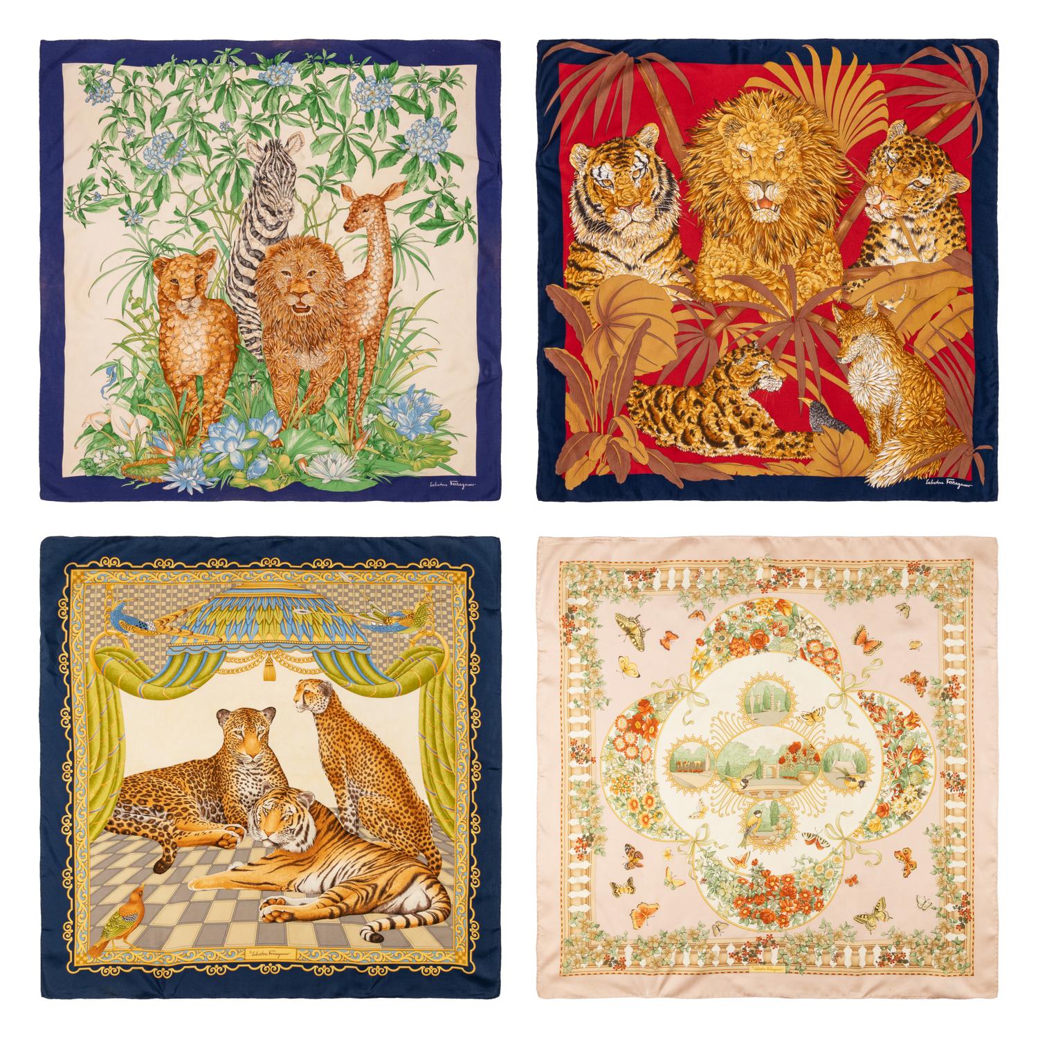 Four Salvatore Ferragamo Scarves