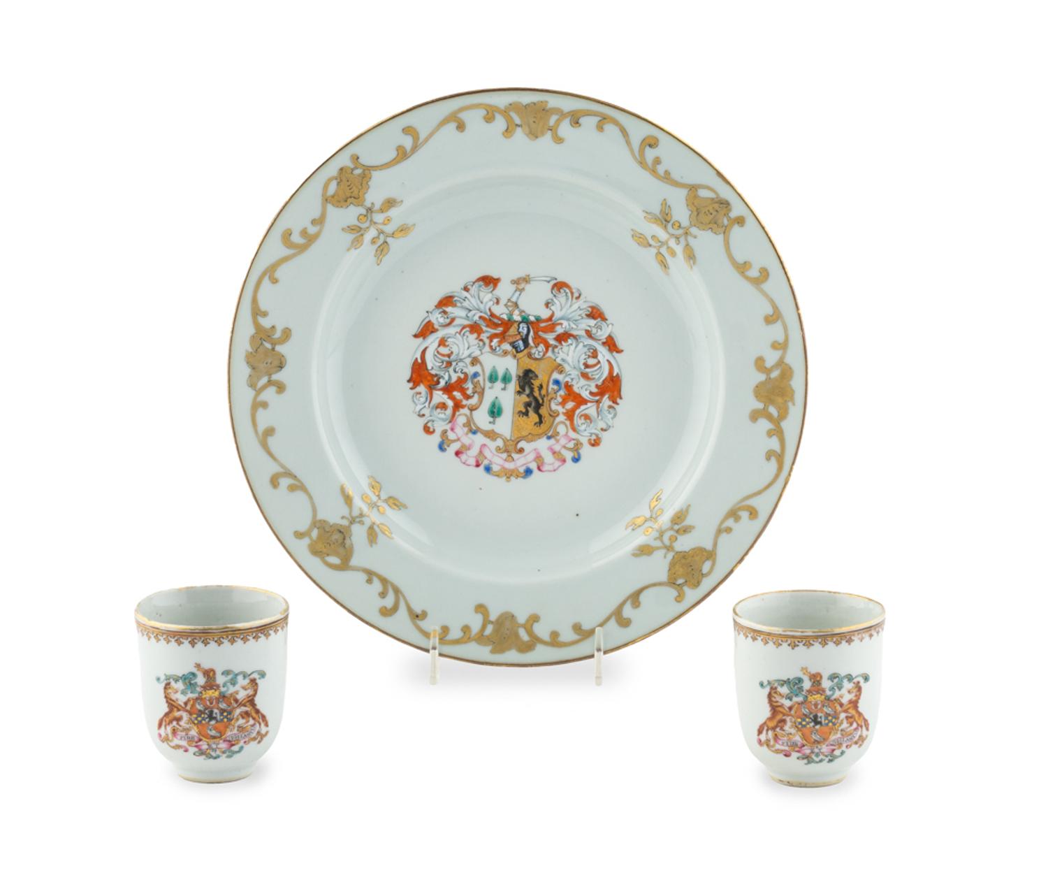 A Group of Chinese Export Armorial Porcelain Articles