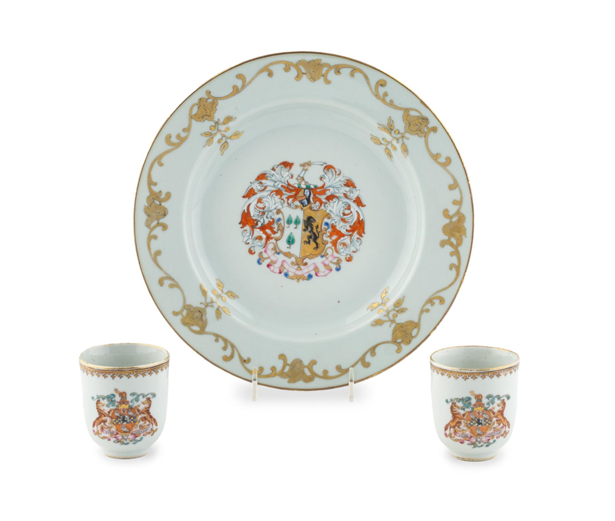 A Group of Chinese Export Armorial Porcelain Articles