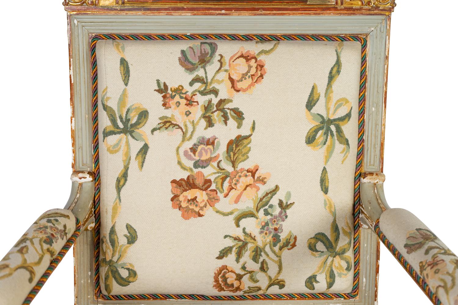 A Pair of Directoire Painted and Parcel Gilt Fauteuils