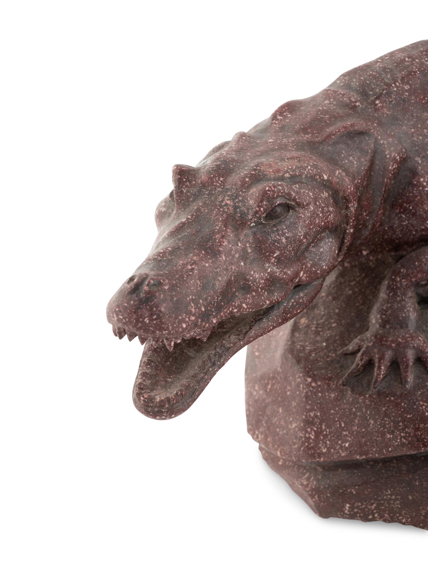 An Italian Carved Red Porphyry Crocodile
