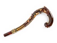 A French Gold-Mounted and Enameled Tortoise Shell Parasol Handle Retailed by Tiffany and Co.