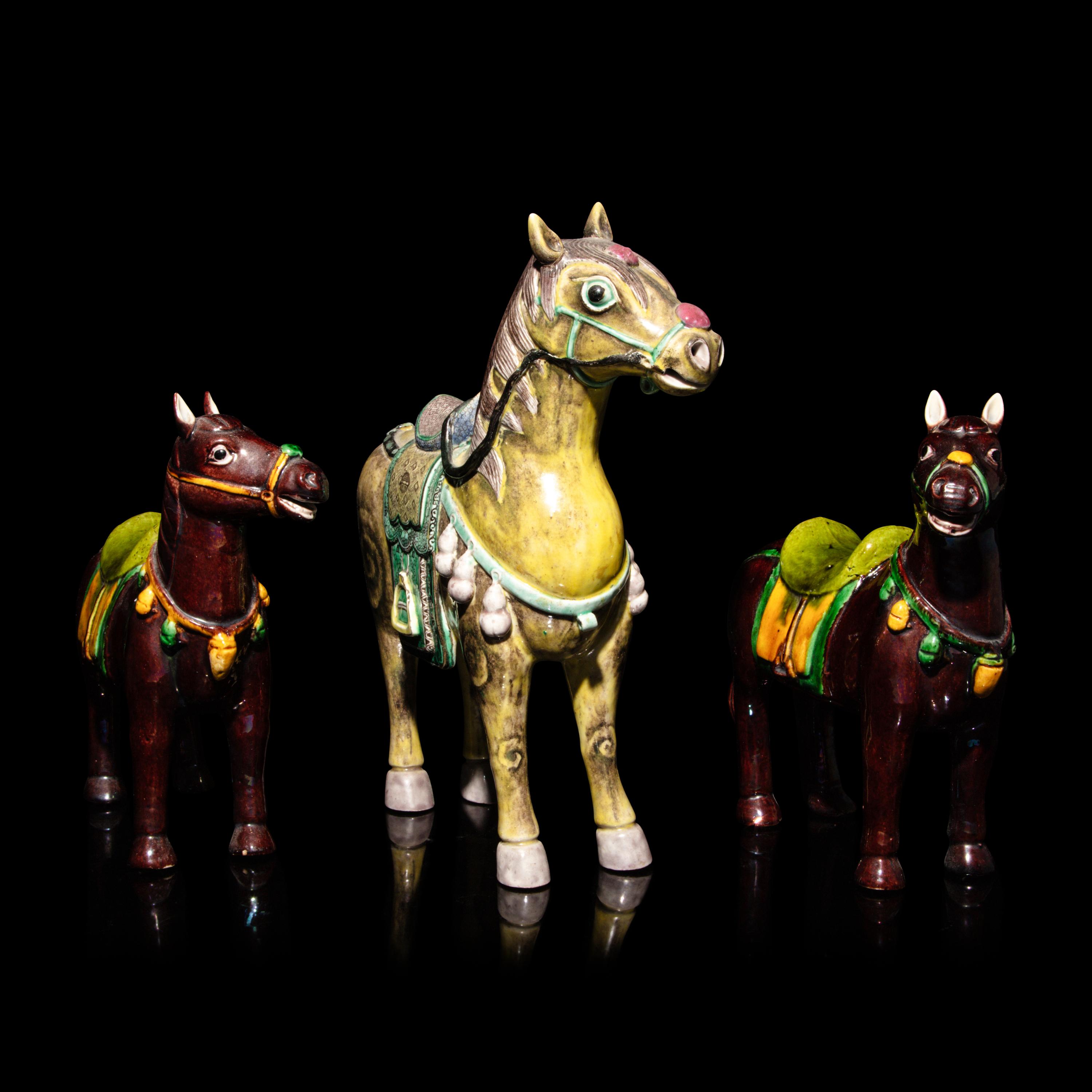 Three Chinese Enameled Porcelain Horses