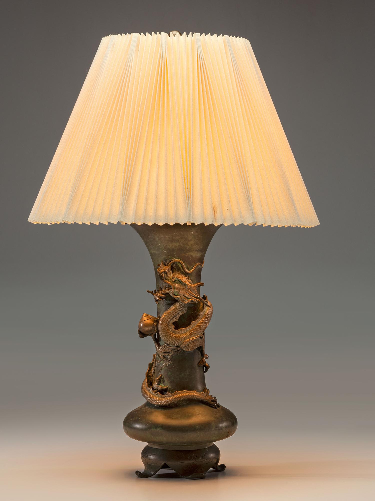 A Japanese Meiji Bronze Dragon Table Lamp