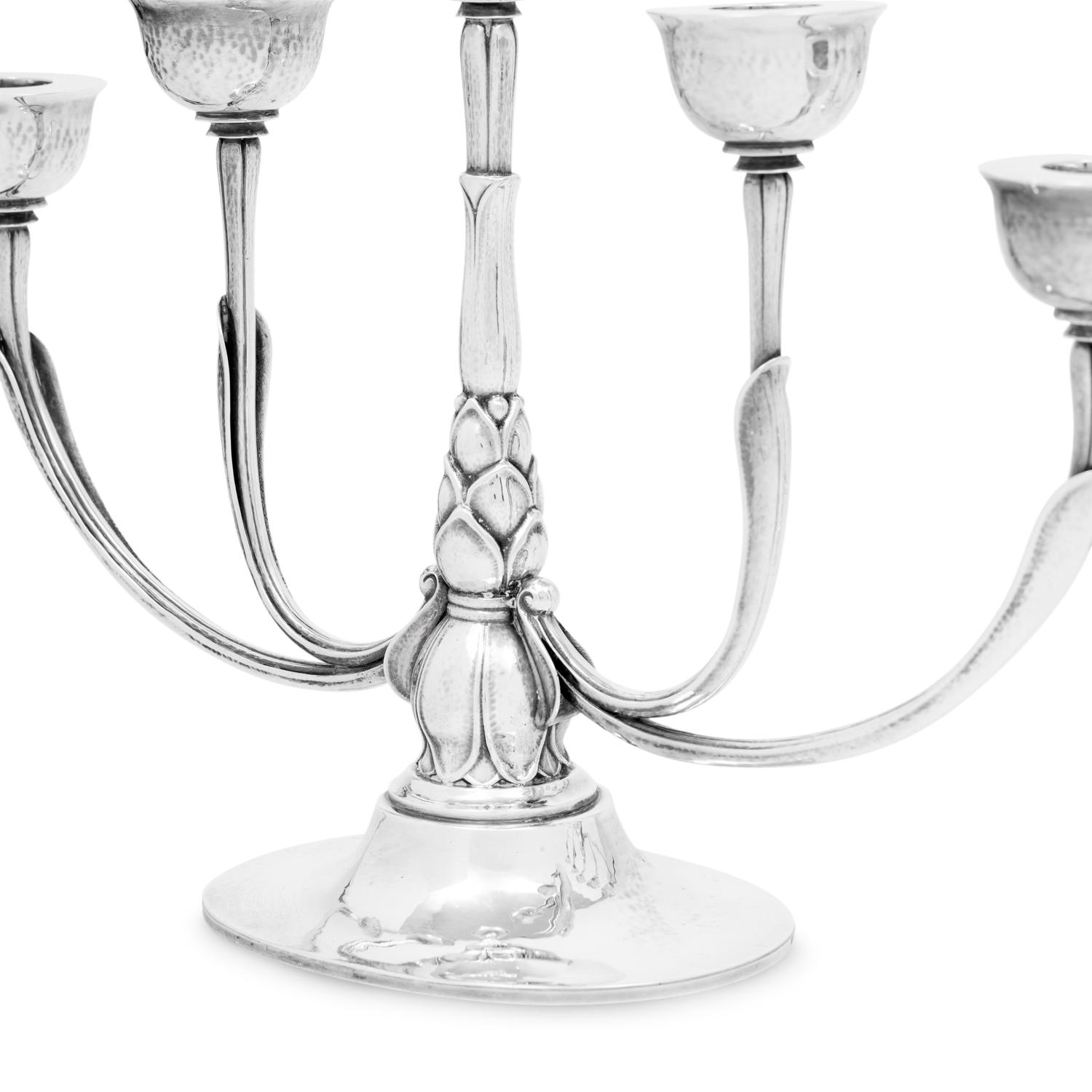 A Pair of Georg Jensen Silver Five-Light Candelabra