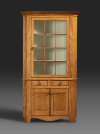 A Country Federal Bird’s Eye and Tiger Maple Corner Cupboard